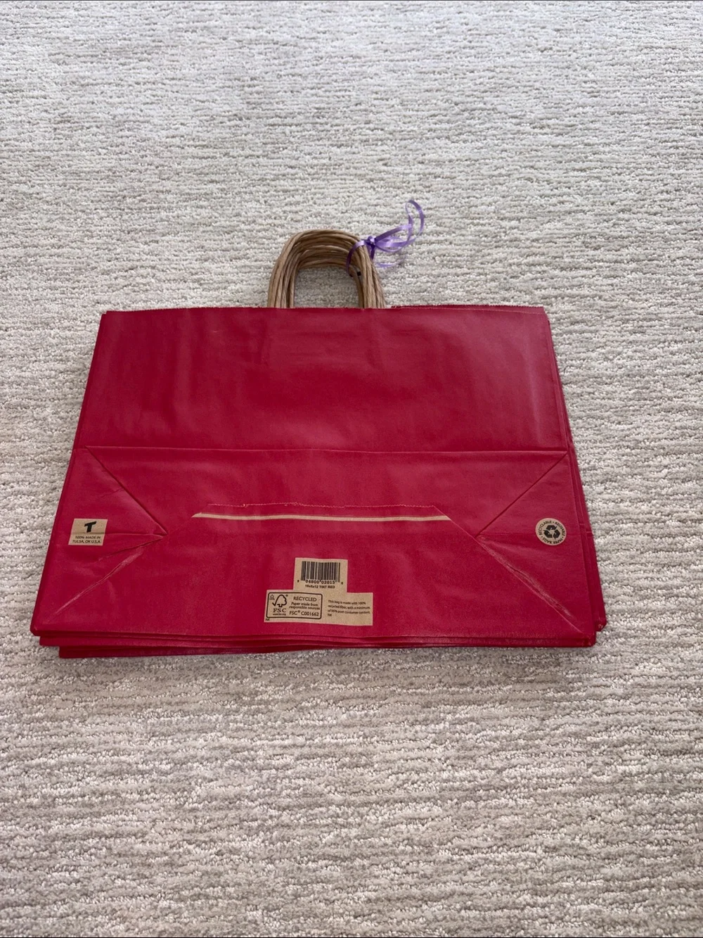10 Red Paper Gift Shopping Tote Bag with Twisted Handles Recycled Paper
